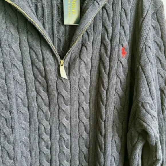 Polo Ralph Lauren Sweater Mens 4XL Navy Blue Cable Knit Half Zip Pullover NWT - Picture 2 of 10